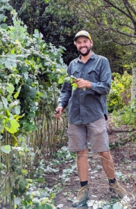 Brian stops for a quick photo. Pruning the berries takes some time, so we do it over a course of days in between other more time sensitive tasks.