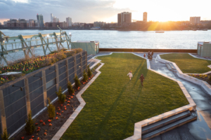 I am a very big supporter of the Hudson River Park – my family and I have spent lots of time enjoying its playgrounds and waterfront views. This is historic Pier 57. The public rooftop, with its incredible views of Little Island and New York Harbor, opened in 2022. (Photo courtesy of HudsonRiverPark.org)