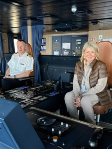 And here I am on the ship's bridge with the captain.
