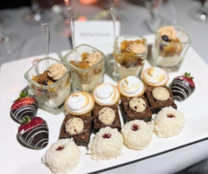 Our dessert was an assortment of sweets presented on a tray for each table.