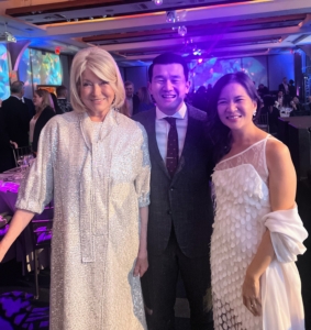 Here I am with Ronny and his wife, Hannah Pham. All the guests were encouraged to wear "silver anniversary accents" to commemorate the nonprofit's 25-years of dedication to improving the city's Hudson River Park. Do you follow me on Instagram @MarthaStewart48? I showed photos of this beautiful silver dress designed and made by my friend, Andy Chia Yu.