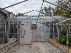 All the hoop houses at the farm are equipped with fans and heaters. Inn each house, the electrical systems are located at the back of the enclosure.