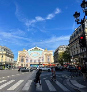 The famed Avenue de l'Opéra was created from 1864 to 1879 as part of Haussmann's renovation of Paris. It is located in the center of the city, running northwest from the Louvre to the Palais Garnier, the primary opera house of Paris, until the opening of the Opéra Bastille in 1989. Here is a look down the avenue with a view toward the Opéra.