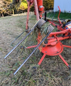 Here is one of the tines, or moving forks, which aerate or “wuffle” the hay and speed up the drying process even more.
