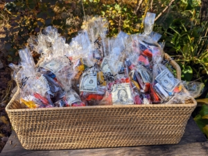 Here is our basket of treats. Lots of children always comes to visit for Halloween. Any leftovers go to my hardworking staff here at the farm. Here in New York, the weather was mild – a perfect night for Halloween. I hope you enjoyed the night of fun and fright.