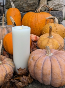I also put out a few of my flameless pillar candles from QVC.