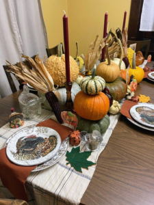 Cassie Welsh from Winchester, Tennessee says, "Hi Martha! I’m hosting Thanksgiving for the second year and I’m so excited. Thanksgiving is my favorite holiday and I love decorating the table in a bountiful harvest way."