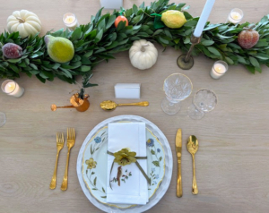 Here's a view of one of her place settings. Jackie adds, "I did a citrus thyme butter turkey with cheesecloth as well. My Mom passed earlier this year; we were always the biggest fans of Martha."