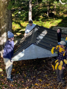 Can you guess what this roof is for? My Skylands team is carrying the protective roof for Aristide Maillol’s ‘La Riviere's’ winter shelter. The custom made enclosure is put up as soon as the temperatures start to dip up at Skylands.