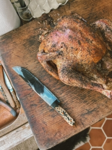 And this is her "Thanksgiving turkey which was smoked for seven hours, featuring handmade knife from Prescott Knives."