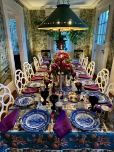 My friend and artist, Christopher Spitzmiller, sent in his photos from Thanksgiving. "We used Royal Dalton Blue and White dishes that I collected, inspired by the same ones Martha used last year when she hosted us. The table cloth is vintage Colefax & Fowler fabric that was Mario Buatta’s."