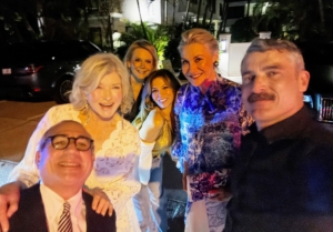 On this night, we attended the 65th birthday part of my friend, Laura Slatkin. Pictured in this selfie - George Ledes, owner of the iconic fragrance Fracas by Robert Piguet, myself, Terre Blair, makeup artist Daisy Schwartzberg Toye, my longtime publicist Susan Magrino, and photographer Douglas Friedman.