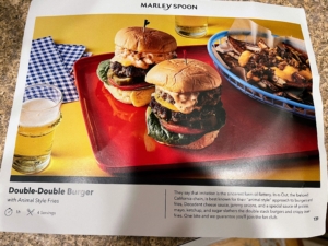 Here is the large recipe card for the Double-Double Burger with Animal Style Fries. Every Martha Stewart & Marley Spoon kit comes with this large recipe card complete with a photo of the finished dish on one side…