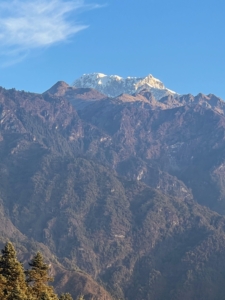 While it rarely snows in the lowlands of Nepal, there is snow up on the mountains. Pasang took this photo of the snowcapped Numbur, a glaciated mountain located in the Rolwaling Himal mountain range. Winter in Nepal occurs at the same time as here - December, January and February. The lower elevations are very dry and cold.