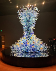 This massive tower is made of thousands of individual blown-glass pieces that look similar to tentacles. The piece is in the “Sea Life” gallery and is two stories high.