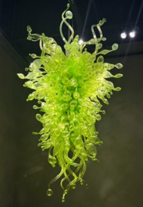 Here is another piece in bright green. So much attention is given to the pieces' colors, textures, and size - some of them are giant, while others are small enough to hold in one's hand. This is one of the Chandeliers, which showcase Dale's mastery of color and scale.