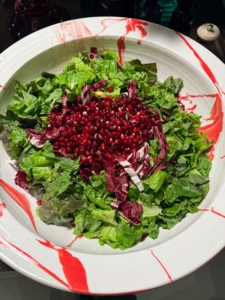The buffet included a beautiful salad of radicchio, green leaf lettuce, endives, and pomegranate seeds.