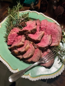 Here is the main entrée - sliced rib roast. It was a big hit.