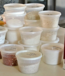 I also use and reuse these plastic containers for salts, peppers, and items that come in smaller amounts.