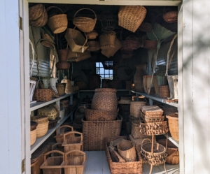 And many of you will recognize this storage unit where I keep all my beautiful baskets. I have hundreds of baskets in my collection - some are rare and antique, some are vintage, and some are more contemporary. A good number of these baskets were used during my catering days.