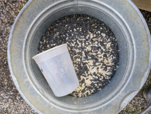 This is a wild bird seed mix. This includes white millet, black oil sunflower seeds, striped sunflower seeds and cracked corn. The birds love this seed.