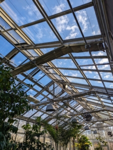 Most of the energy in the greenhouse comes from the sun through these giant windows, which can be programmed to open for ventilation or cooling when needed.
