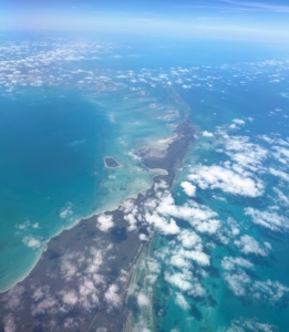If you've never been, the Bahamas, officially the Commonwealth of The Bahamas, is an island country within the Lucayan Archipelago of the West Indies in the Atlantic Ocean. My niece, Sophie Herbert Slater, who accompanied me on the trip, took this photo as we neared our sunny destination.