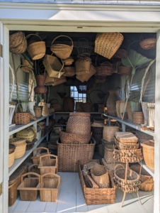 Here are some of my most loved baskets. When I moved to my farm, I knew I wanted to store them in a shaded outbuilding where they would be safe and organized.