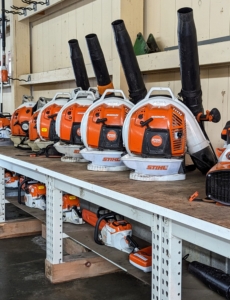 Nearby are the STIHL blowers. These blowers are powerful, easy to handle, and fuel-efficient.