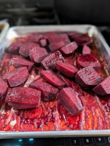 In the morning, Chef Pierre roasts the beets. These are so fresh and gorgeous deep red in color.