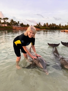 I hope you caught my recent post on Instagram @MarthaStewart48. I just returned from a brief business trip to the Bahamas! Here I am with one of the dolphins at Dolphin Cay, a world-class marine habitat, focused on creating a safe and sophisticated environment for dolphins and other species at Atlantis.