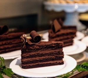 Here is a closeup of the decadent chocolate cake. (Photo by Gaby Duong)