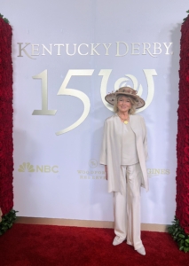 Here I am at the 150th Kentucky Derby wearing my outfit by Peter Cohen and my hat made by Suzanne Couture Millinery.