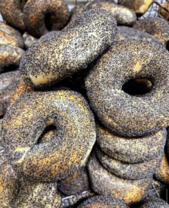 These are poppy seed bagels - still warm from the oven.