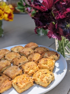 Earlier in the morning, I made scones. Yes, I made them. These are my Cream Scones. The tulips were also freshly picked from my garden.