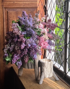 Kevin always creates the most gorgeous flower arrangements. Another tradition is seeing what stunning creations he comes up with every time he is here. He made several arrangements of lilacs – the fragrance is intoxicating.