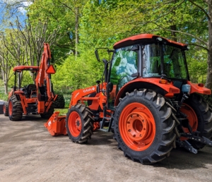 I am very fortunate to have two Kubota tractors – the M4-071 and the M62. Both of them have front loaders, and one of them is equipped with a backhoe.