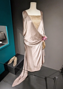 And this gray satin and metallic brocade dress was worn by Martha Van Rensselaer when she met the Queen of Belgium in 1923 when they were there as part of the Commission for Relief in Belgium after WWI.