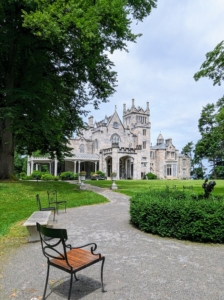 The mansion was designed in 1838 by architect Alexander Jackson Davis in a romantic Gothic Revival style. The original structure was doubled in size between 1864 and 1867 to what is seen today.