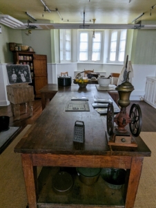 Here is the main kitchen – still decorated with many of the 19th century cooking elements, tools and supplies. This room had great light and ample space.