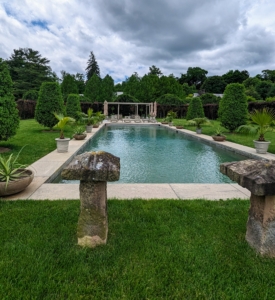 And before leaving, the group walked by the pool and learned about the staddle stones, which were originally used in the 17th and 18th centuries as support bases for granaries, hayricks, and game larders. They typically looked like giant stone mushrooms, but mine are square – a more rare and unique version. It was a fun tour with a very fun, enthusiastic, and curious group of gardeners.