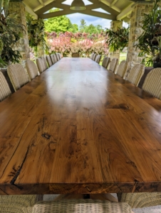 My pavilion is located just off the carriage road outside my pool. In 2021, after cutting down a large yew tree at my former East Hampton home, I decided the lumber would make a nice table. It has since become a favorite spot for warm weather entertaining.