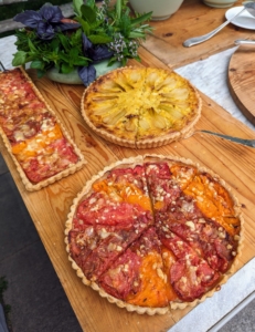 Our main course - tomato and onion tarts.