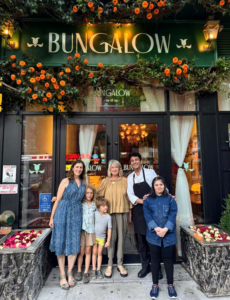 It was a lovely evening to meet up with friends and family after a busy work day in New York City. Here I am in front of the restaurant Bungalow with my niece Sophie Herbert Slater, her sons Silas and Felix, Chef Vikas Khanna, and his friend and assistant, Mysha.