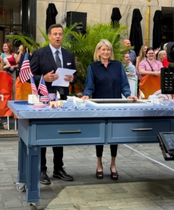 Here I am with TODAY Show host, Carson Daly. First, I showed him and the audience how to put together an inexpensive frame tray for the cake. For big cakes, one can make a tray to fit by using a picture frame, available at any craft store.