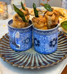 And this appetizer is called Shrimp Balchao Cones - a dish from Goa. It is made with nigella, tamarind, garlic and curry leaves.