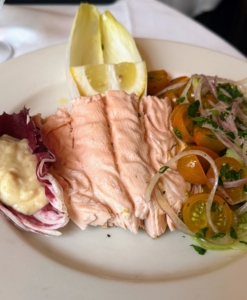 And Kevin had Faroe Island Cold Poached Salmon with Cucumber Salad and Mayonnaise. We all cleaned our plates.