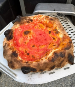 And here's the tomato flatbread pizza just out of the oven.