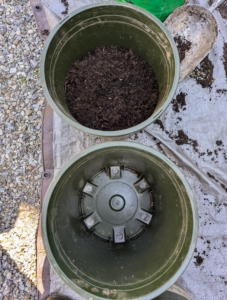 There is at least one drainage hole at the bottom of each pot. Drainage holes allow excess water to drain and help protect the plant's roots from bacteria, fungus, and rot, which can occur when roots sit in water for too long and can't breathe.