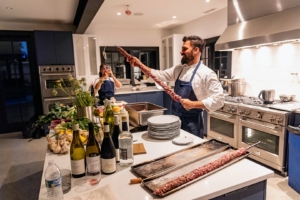 Here is Executive Chef Nadav Greenberg preparing the lamb shish kebabs. (Photo by Charles Wills)